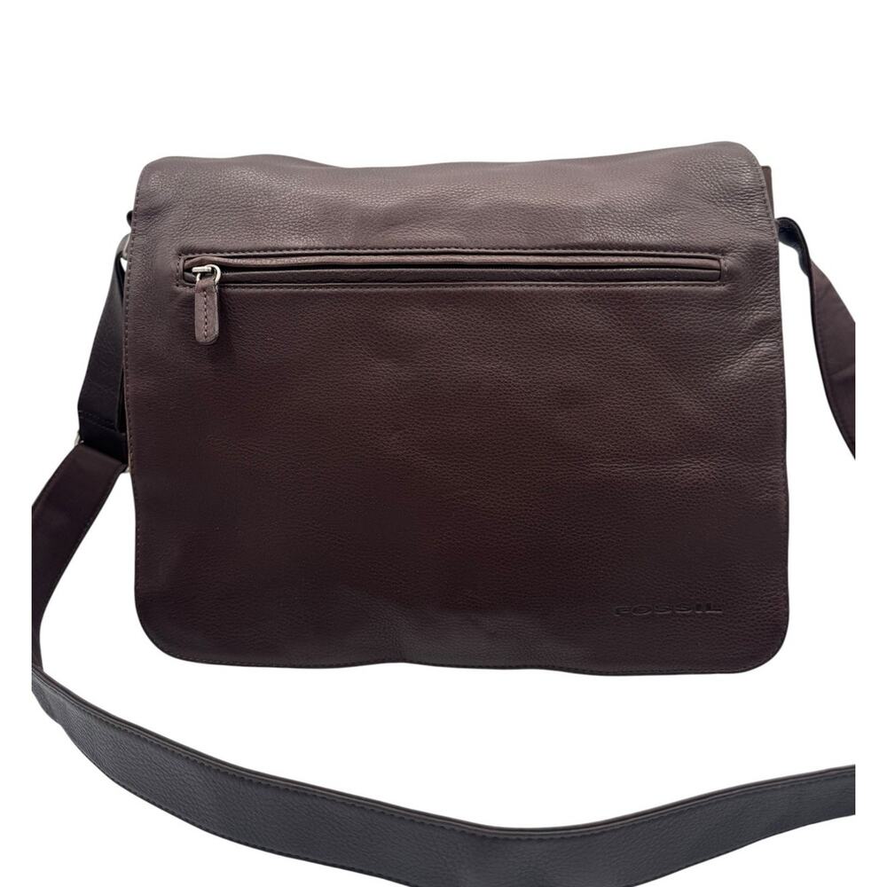 Fossil Dark Brown Leather Nylon Messenger Bag Organizer Satchel Rugged Pebbled